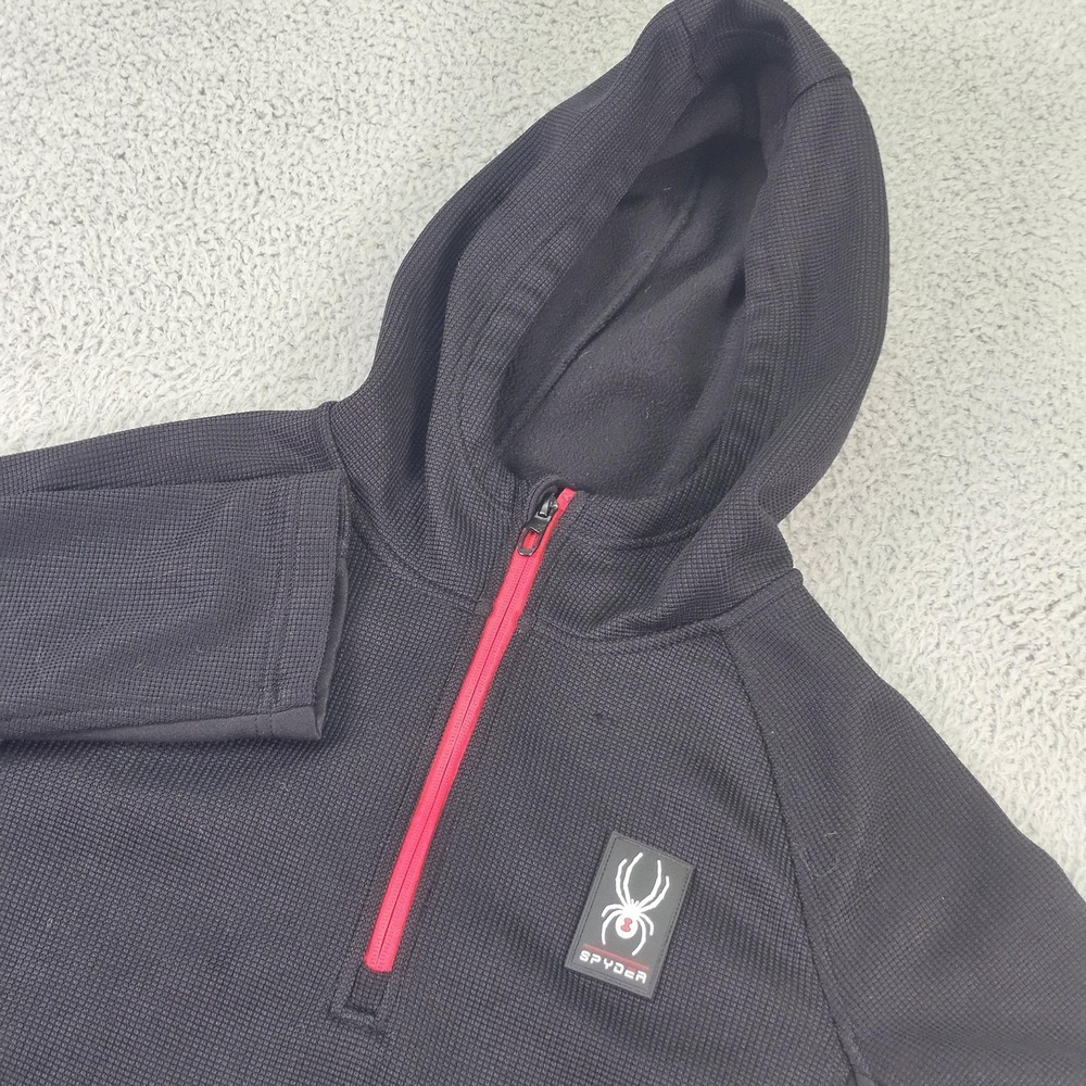 Spyder Hoodie Mens Large Gray Fleece 1/4 Zip Hooded Pullover‎ Logo SPFF0093-001